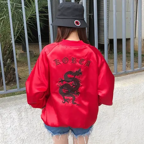 2021春秋新款韩版女装绣花夹克衫女甜美港风短款刺绣棒球服短外套商品大图