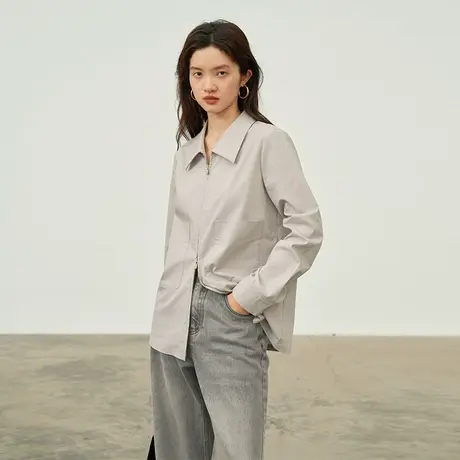 omont蛋挞家 气质纯色长袖衬衫女2023秋季新款别致宽松休闲衬衣商品大图