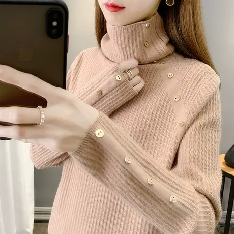 2023秋冬新款高领毛衣女百搭套头打底衫女内搭堆堆领毛衣女针织衫图片