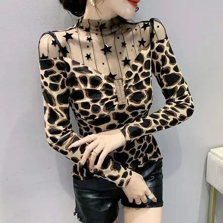 性感网纱打底衫女春秋2023新款洋气设计感上衣修身百搭长袖T恤潮图片