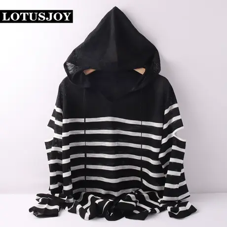 韩国冰丝条纹帽子衫女夏季防晒针织衫宽松休闲外穿卫衣休闲女士薄商品大图