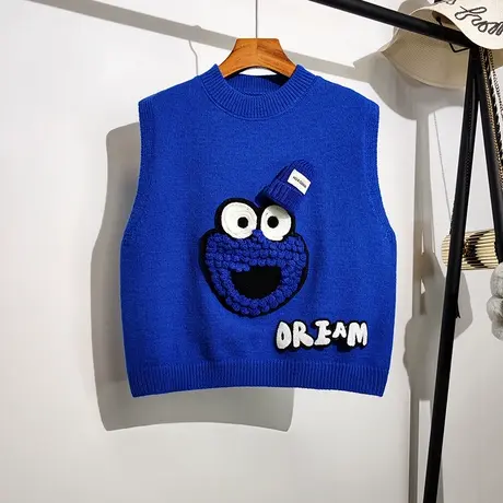 克莱因蓝毛衣马甲背心女秋冬新款韩版宽松圆领无袖坎肩针织衫外穿商品大图