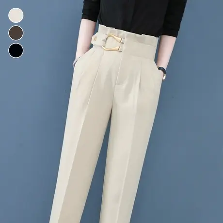 高腰烟管西装裤女宽松直筒2023春秋季新款显瘦哈伦裤九分休闲裤子商品大图