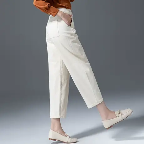 休闲裤女春秋2023新款大码女裤米白色裤子萝卜裤九分哈伦裤灯笼裤商品大图