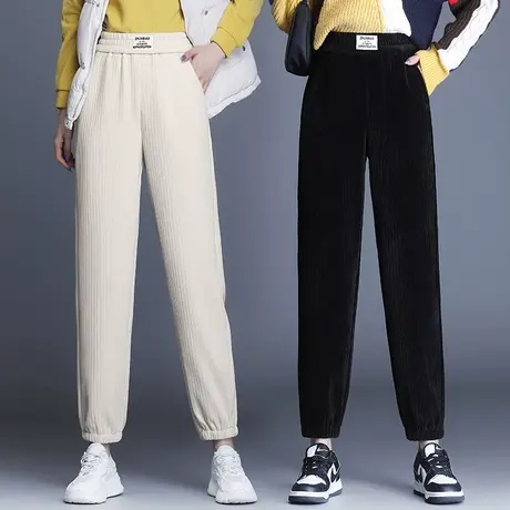 雪尼尔哈伦裤女2023新款秋冬款条纹小脚束脚裤子显瘦百搭休闲裤商品大图