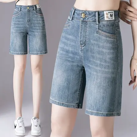 网红牛仔短裤女夏季2023新款高腰复古时尚五分直筒裤大码休闲中裤商品大图