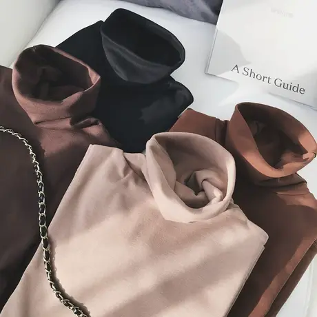 长袖t恤女秋冬韩版ins潮高领内搭加绒加厚保暖打底衫修身显瘦上衣商品大图