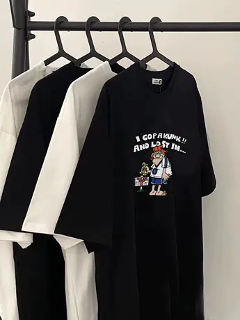 重磅仿棉黑色短袖t恤女2023新款宽松美式复古原创小众设计上衣图片