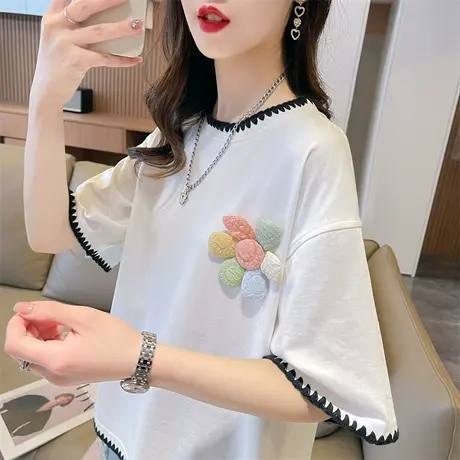 小众设计感短袖t恤女夏季韩版宽松大码小个子半袖百搭学生上衣服图片