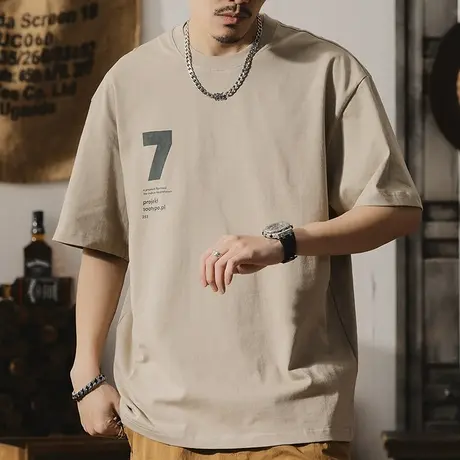 Modi Nick/摩帝尼克夏季潮流溜肩版型男士短袖t恤宽松纯棉圆领T恤商品大图