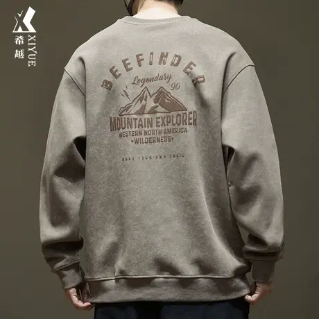 秋冬重磅扎染印花卫衣男加绒加厚宽松大码胖子秋季加肥加大上衣潮商品大图