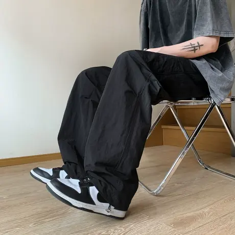 休闲裤男款夏季潮牌阔腿直筒工装裤透气速干炸街冲锋美式运动裤子商品大图