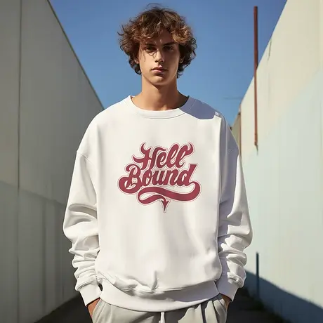 加肥加大码美式重磅复古胖子男装潮流宽松做旧日系圆领卫衣春秋季图片