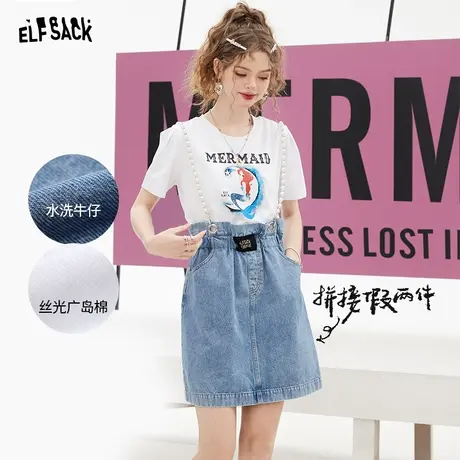 妖精的口袋假两件背带连衣裙女2023夏季新款t恤裙休闲显瘦设计感商品大图