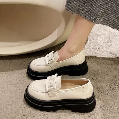 粗跟乐福鞋女2023秋季新款爆款ins网红英伦风小皮鞋防滑超火单鞋商品大图