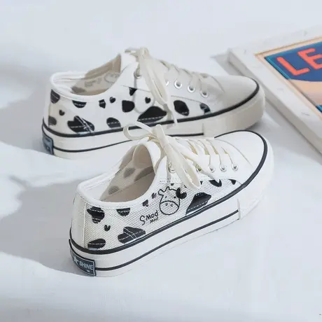 网布奶牛帆布鞋女ulzzang学生2021夏季透气百搭ins潮厚底港味板鞋商品大图