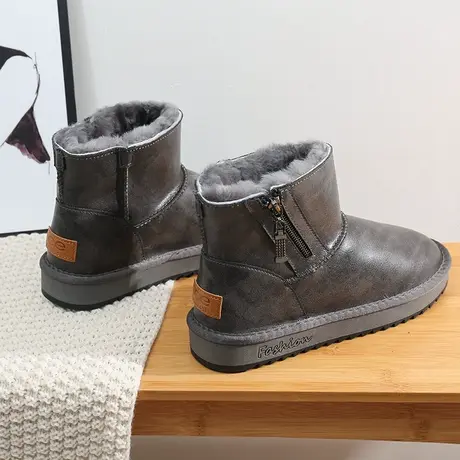 皮毛一体雪地靴男真皮冬季短靴防滑加厚羊毛保暖皮面拉链防水棉鞋图片