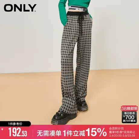 ONLY冬季宽松显瘦黑色格纹长裤直筒休闲裤女|122414021商品大图