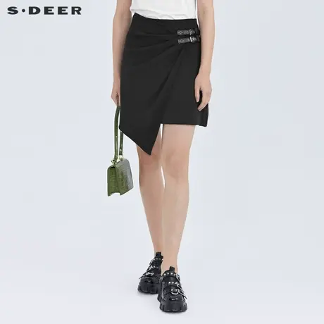 sdeer圣迪奥女装个性堆叠拼接不规则A字短裙S21281302图片