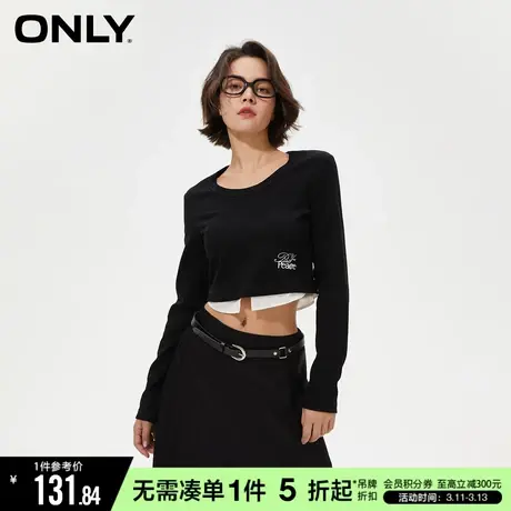 ONLY冬季辣妹时尚休闲百搭短款圆领长袖T恤女|123302007商品大图