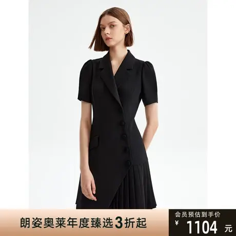 朗姿法式高级感泡泡袖西装连衣裙2023年夏季新款显瘦修身小黑裙女图片