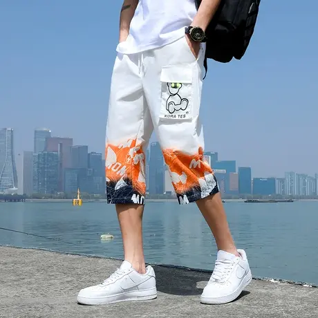 短裤男夏季潮牌潮流ins宽松小熊薄款外穿5五分裤帅气沙滩七分中裤商品大图