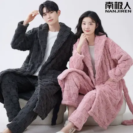 情侣睡衣冬季男士女款 珊瑚绒 加绒加厚长款睡袍家居服秋冬款浴袍图片