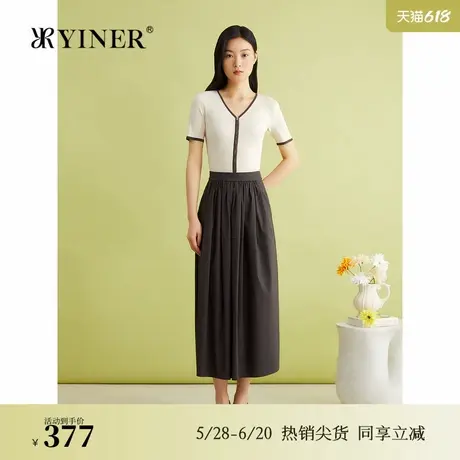 【真丝系列】YINER音儿女装春季撞色V领桑蚕丝毛针织衫图片