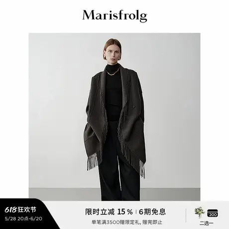 【艺术时装大衣】Marisfrolg玛丝菲尔冬纯羊毛深灰色大衣图片