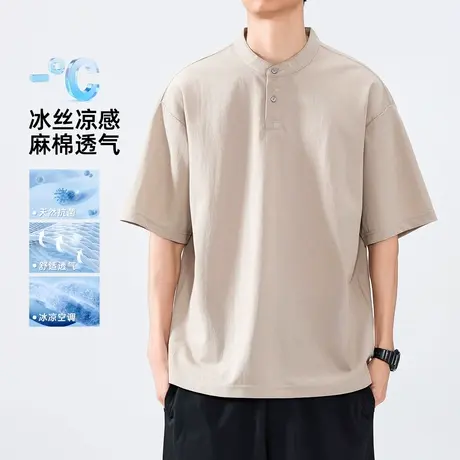 hansca亚麻抗菌冰丝短袖polo衫男2025夏季薄款凉感透气亨利领t恤商品大图