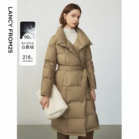 朗姿霍尔多巴吉白鹅绒高级感立领长款羽绒服外套女设计感冬季新款图片