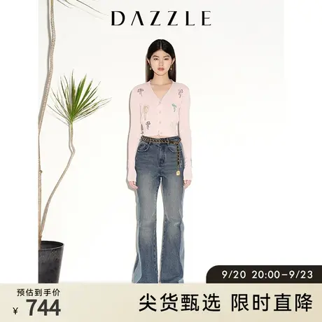 DAZZLE地素 奥莱春季蝴蝶结提花针织开衫打底衫女商品大图