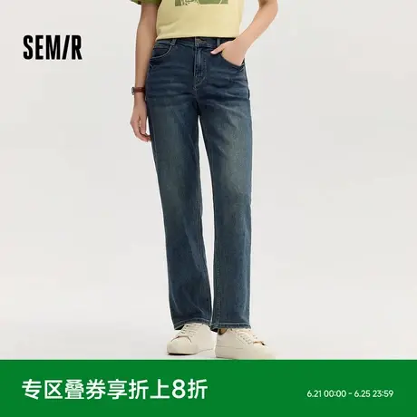 森柔牛仔|森马牛仔裤女复古简约长裤休闲秋季半松紧腰直筒裤通勤图片