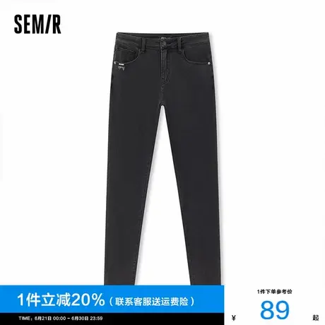 森马牛仔裤男2025春季新款男士复古简约裤子春秋黑色修身小脚长裤图片