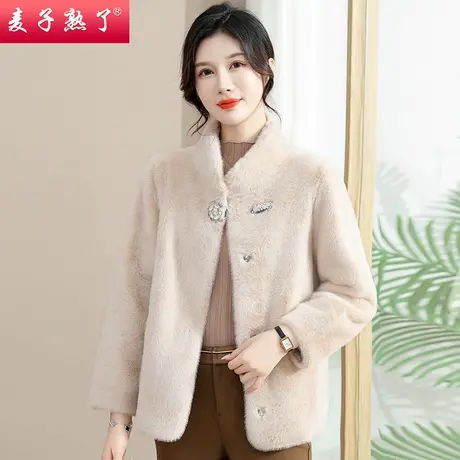 妈妈冬装仿皮草外套2023新款中老年人女士秋冬水貂绒一体大衣短款商品大图