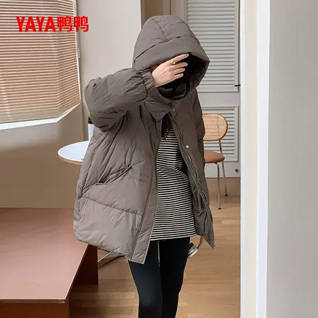 鸭鸭羽绒服女中长款2024冬季新款立领连帽羽绒服韩版百搭休闲外套商品大图