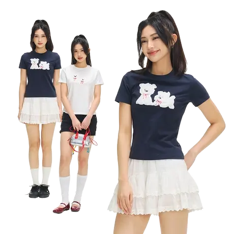 【所有女生的衣橱直播间】ER萌宠小狗短袖t恤女潮牌休闲圆领半袖商品大图