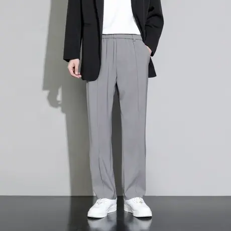 休闲西装裤男高级感垂感春秋新款潮牌宽松直筒男士长裤松紧腰西裤图片