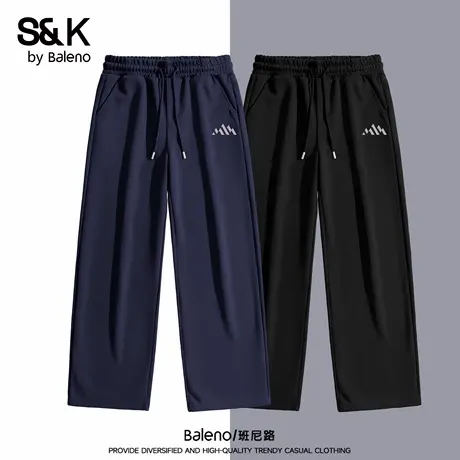 班尼路S&K藏青色男款裤子秋季美式风时尚重磅阔腿裤宽松男士卫裤商品大图