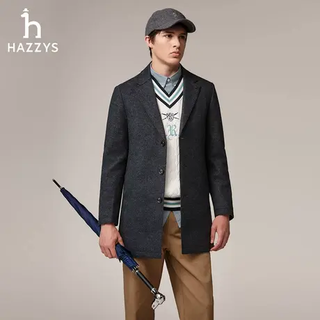 Hazzys哈吉斯秋冬季男士保暖时尚休闲针织毛呢大衣舒适通勤外套商品大图