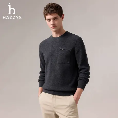【商场同款】HAZZYS哈吉斯2025秋季新品男装羊毛圆领休闲毛衣上衣商品大图