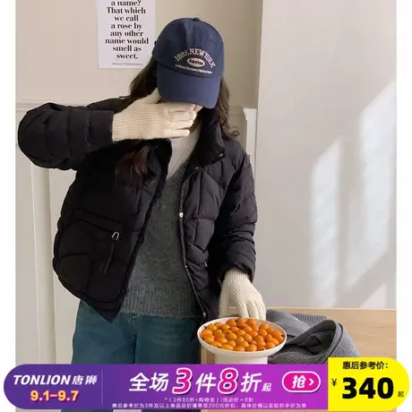 唐狮黑色短款女士羽绒服2024新款冬季立领90绒鸭绒外套设计感潮cq商品大图