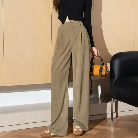 唐狮宽松垂感阔腿裤西装裤2024秋冬新款美拉德高腰灯芯绒裤子女kz商品大图