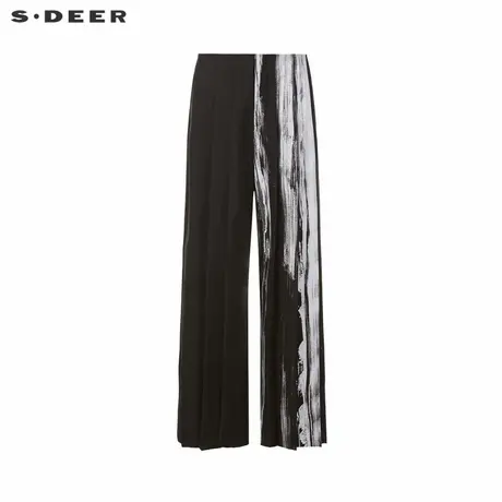 sdeer圣迪奥女装复古高腰水墨晕染阔腿长裤S24280826商品大图
