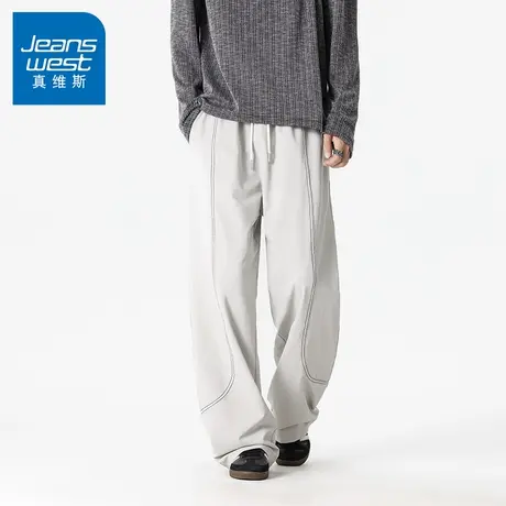 N5真维斯男士休闲裤2025新款春秋季潮流宽松直筒拼接长裤男款裤子商品大图