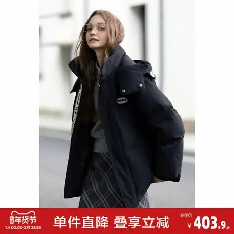 唐狮2026冬装新款女羽绒服连帽小众设计感休闲宽松短款羽绒外套图片