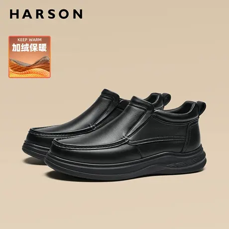 哈森爸爸棉鞋真皮加绒靴子2025新款冬季男鞋商务休闲皮靴男士短靴商品大图