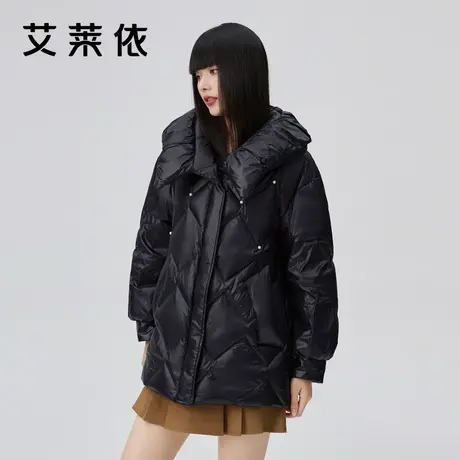 艾莱依蝴蝶领短款羽绒服女士新款时尚珍珠设计感时尚轻奢鸭绒外套图片