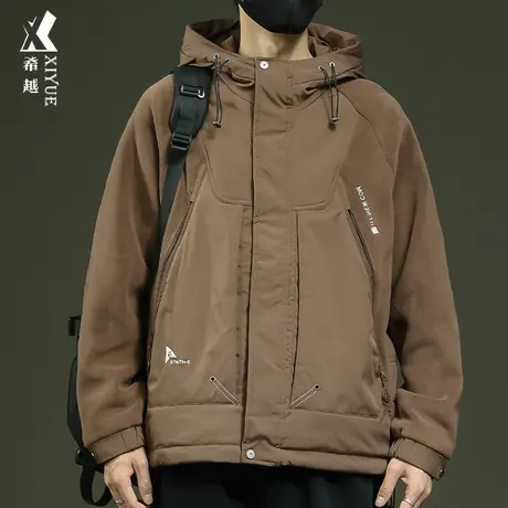 希越秋冬季重磅摇粒绒棉衣男士宽松加大码黑科技内里加绒棉袄外套商品大图