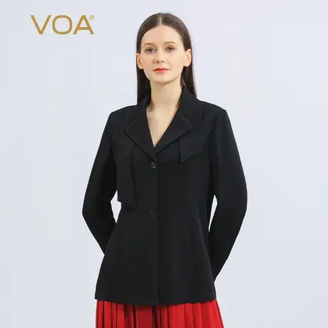 VOA真丝40姆米双面乔西装领单排扣黑色爽滑西装商务桑蚕丝外套图片